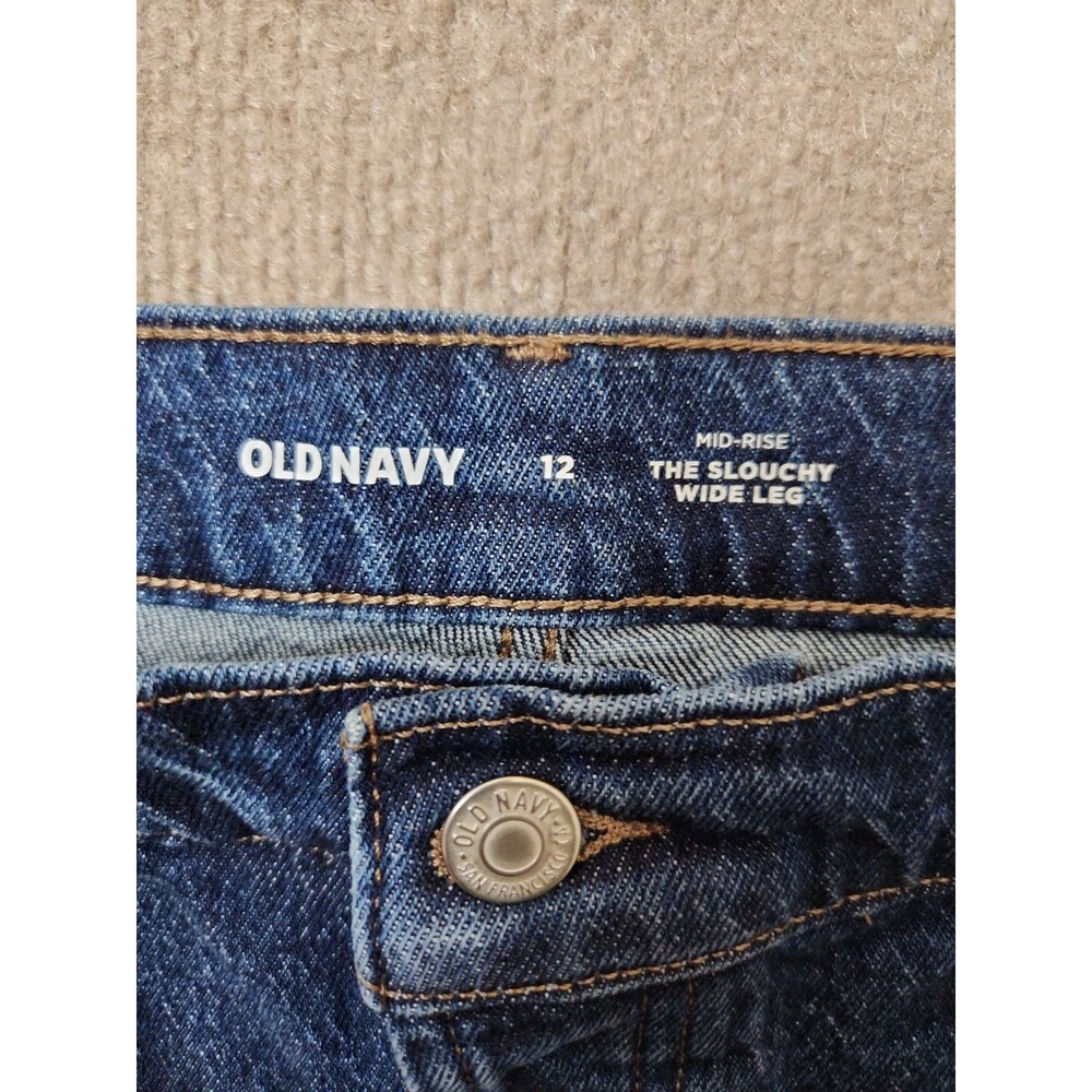 Old Navy Slouchy Wide-Leg Jeans Womens 12 Blue Dark Wash Button Fly NEW - Picture 10 of 12